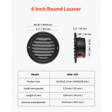 4 Inch Round Wall Vent Cover Stainless Steel AC Vent 2 Pack Black