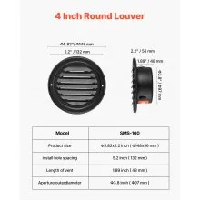 4 Inch Round Wall Vent Cover Stainless Steel AC Vent 2 Pack Black