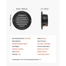 4 Inch Round Wall Vent Cover Stainless Steel AC Vent 2 Pack Black
