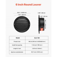 6 Inch Round Wall Vent Cover Stainless Steel AC Vent 2 Pack Black