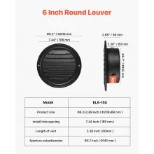 6 Inch Round Wall Vent Cover Stainless Steel AC Vent 2 Pack Black