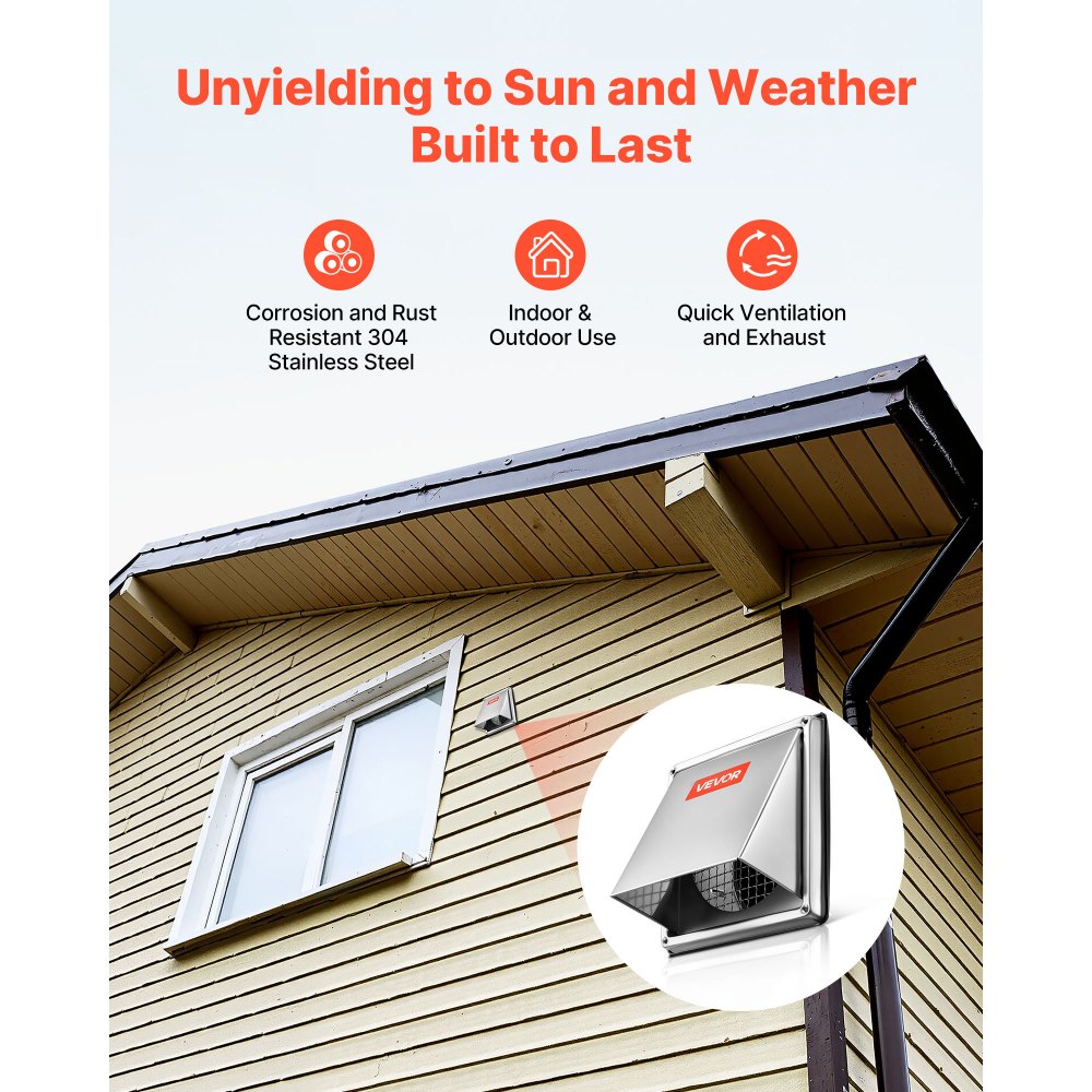 Κάλυμμα εξαερισμού εξωτερικού τοίχου VEVOR 97mm, τετράγωνο κάλυμμα αετώματος εξαερισμού AC, από ανοξείδωτο ατσάλι υψηλής ποιότητας και με ενσωματωμένη οθόνη προστασίας, για σπίτι, μπάνιο, γκαράζ, κουζίνα, υπόγειο (1 τεμάχιο, ασημί)