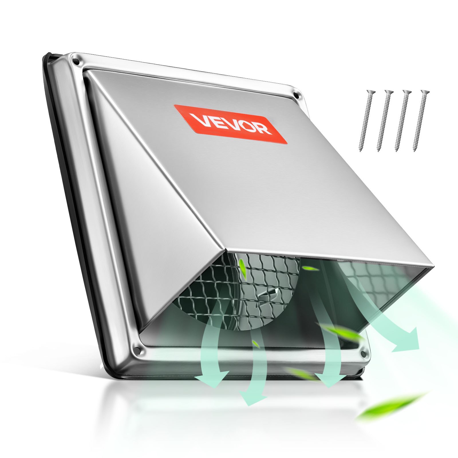 Κάλυμμα εξαερισμού εξωτερικού τοίχου VEVOR 97mm, τετράγωνο κάλυμμα αετώματος εξαερισμού AC, από ανοξείδωτο ατσάλι υψηλής ποιότητας και με ενσωματωμένη οθόνη προστασίας, για σπίτι, μπάνιο, γκαράζ, κουζίνα, υπόγειο (1 τεμάχιο, ασημί)