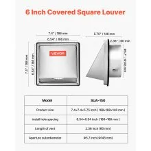 6 Inch External Extractor Wall Vent Cover Stainless Steel 1 Pack Silver