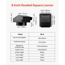 6 Inch Hooded Wall Vent Cover SPCC Steel Roof Exhaust 1 Pack Black