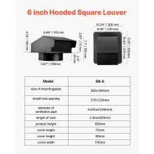 6 Inch Hooded Wall Vent Cover SPCC Steel Roof Exhaust 1 Pack Black