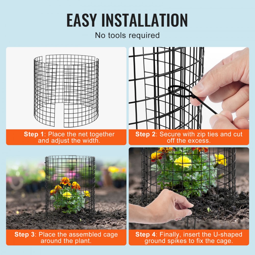 VEVOR 6 Pack Plant Protector from Animals, 320mm Dia. x 355mm H Chicken Wire Plant Protector, Plant Cages for Outdoor Plants, Flowers & Vegetables, Keeps Bunny Chicken Squirrels Out, 18pcs Metal Mesh