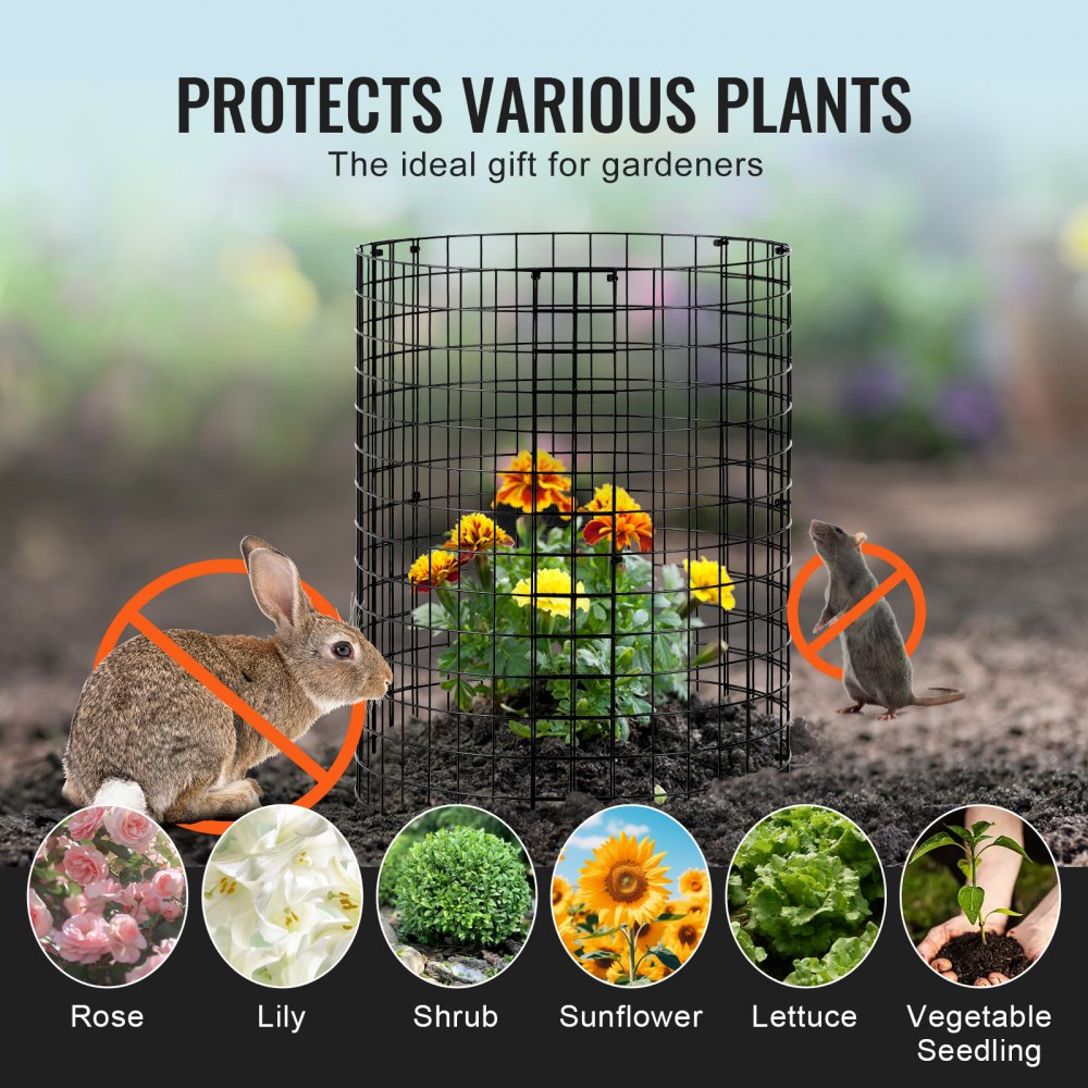 VEVOR 6 Pack Plant Protector from Animals, 320mm Dia. x 355mm H Chicken Wire Plant Protector, Plant Cages for Outdoor Plants, Flowers & Vegetables, Keeps Bunny Chicken Squirrels Out, 18pcs Metal Mesh