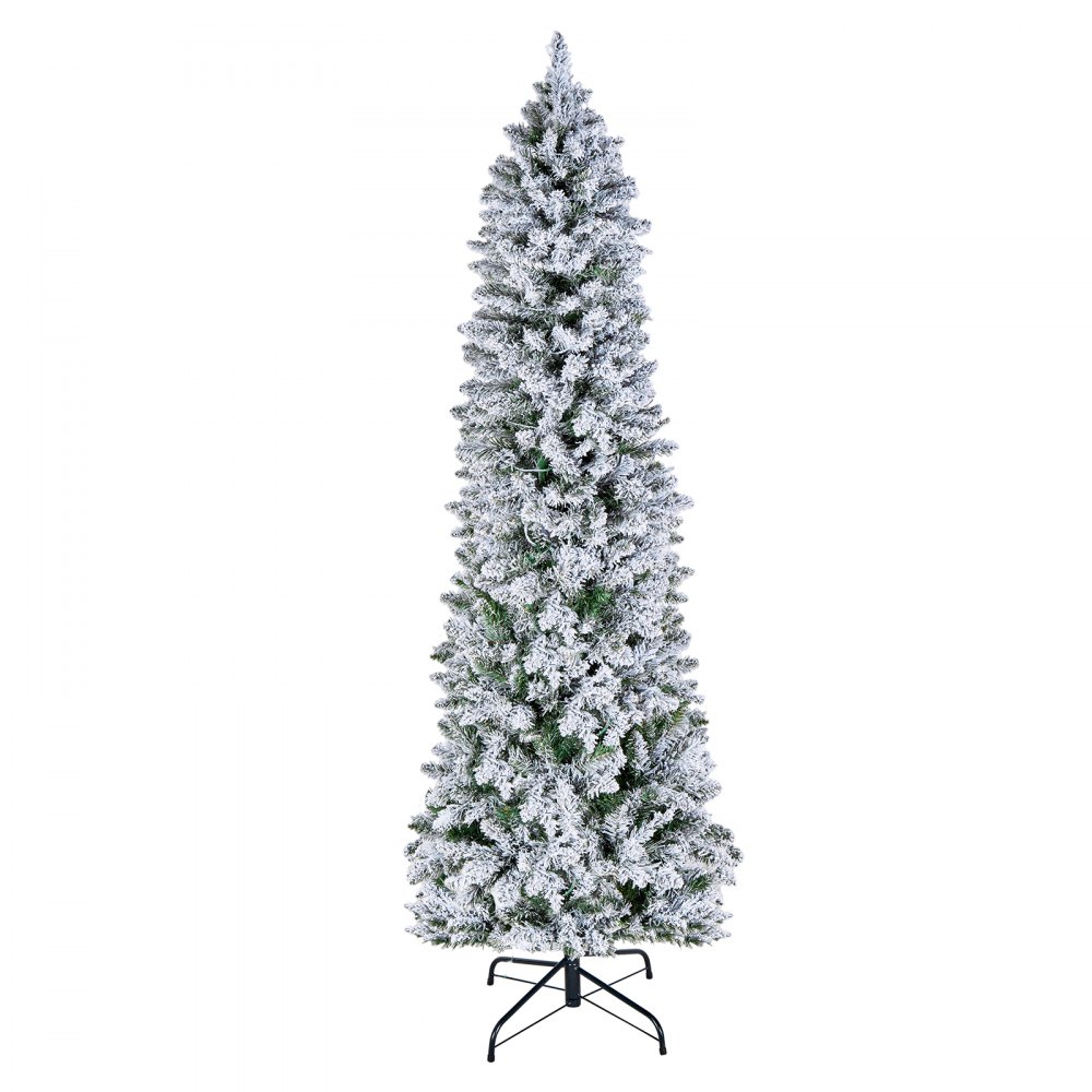 VEVOR Christmas Tree, 6ft Prelit Flocked Artificial Tree, Full Holiday Xmas Deco Trees with 240 Colorful LED Lights, 11 Lighting Modes & 635 Branch Tips for Home Party Office Decoration