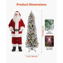 VEVOR Christmas Tree, 6ft Prelit Flocked Artificial Tree, Full Holiday Xmas Deco Trees with 240 Colorful LED Lights, 11 Lighting Modes & 635 Branch Tips for Home Party Office Decoration