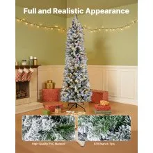 VEVOR Christmas Tree, 6ft Prelit Flocked Artificial Tree, Full Holiday Xmas Deco Trees with 240 Colorful LED Lights, 11 Lighting Modes & 635 Branch Tips for Home Party Office Decoration