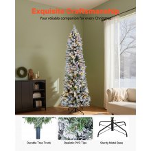VEVOR Christmas Tree, 6ft Prelit Flocked Artificial Tree, Full Holiday Xmas Deco Trees with 240 Colorful LED Lights, 11 Lighting Modes & 635 Branch Tips for Home Party Office Decoration