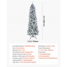 VEVOR Christmas Tree, 6ft Prelit Flocked Artificial Tree, Full Holiday Xmas Deco Trees with 240 Colorful LED Lights, 11 Lighting Modes & 635 Branch Tips for Home Party Office Decoration