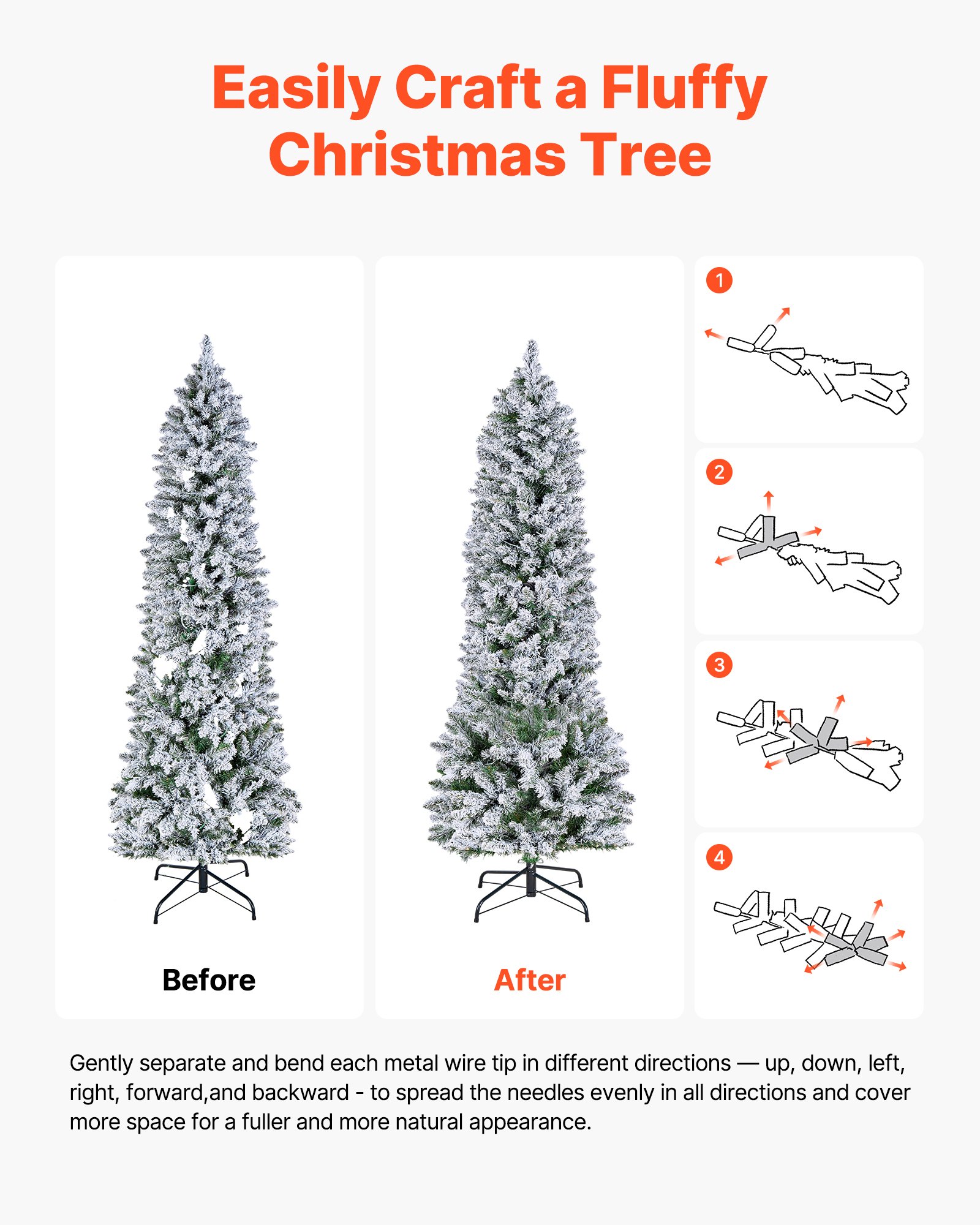 VEVOR Christmas Tree, 6ft Prelit Flocked Artificial Tree, Full Holiday Xmas Deco Trees with 240 Colorful LED Lights, 11 Lighting Modes & 635 Branch Tips for Home Party Office Decoration