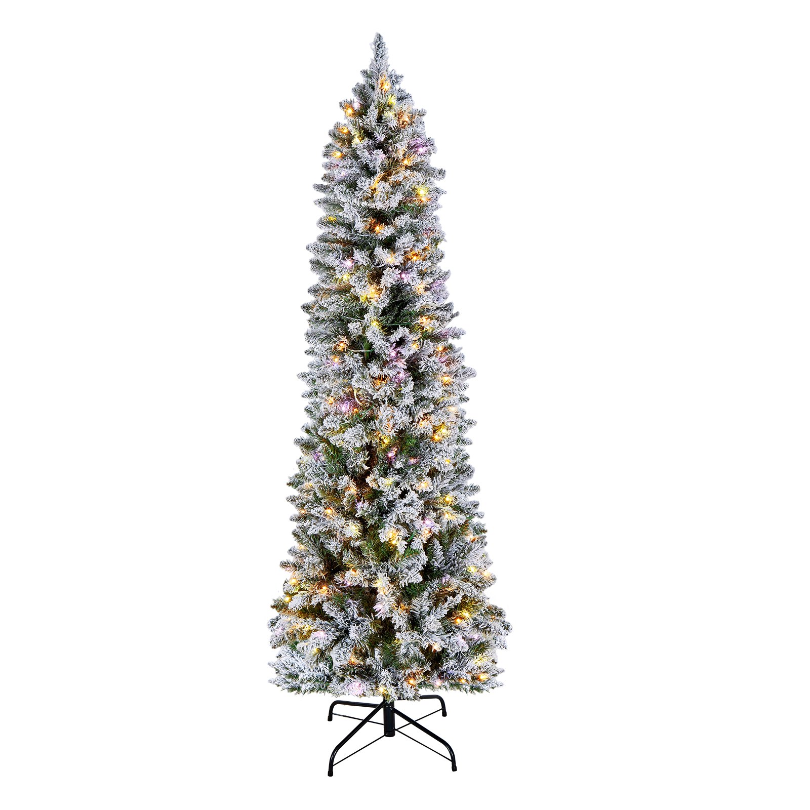 VEVOR Christmas Tree, 6ft Prelit Flocked Artificial Tree, Full Holiday Xmas Deco Trees with 240 Colorful LED Lights, 11 Lighting Modes & 635 Branch Tips for Home Party Office Decoration