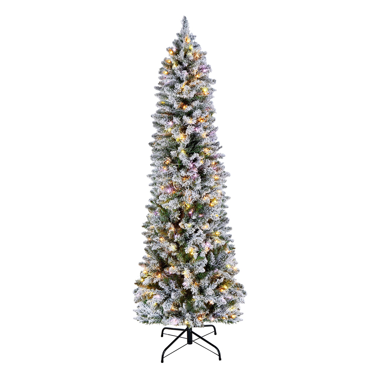 VEVOR Christmas Tree, 6ft Prelit Flocked Artificial Tree, Full Holiday Xmas Deco Trees with 240 Colorful LED Lights, 11 Lighting Modes & 635 Branch Tips for Home Party Office Decoration