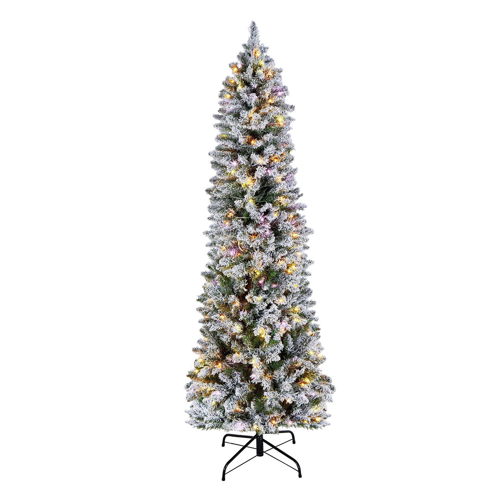 VEVOR Christmas Tree, 6ft Prelit Flocked Artificial Tree, Full Holiday Xmas Deco Trees with 240 Colorful LED Lights, 11 Lighting Modes & 635 Branch Tips for Home Party Office Decoration