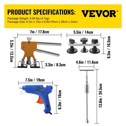 VEVOR 60 Pcs Paintless Dent Repair Tools,  Glue Puller Tabs Dent Puller Kit, Dent Removal Tool, Led Baffle Board Car Dent Repair Kit, for Auto Dent Removal, Minor Dents, Door Dings And Hail Damage