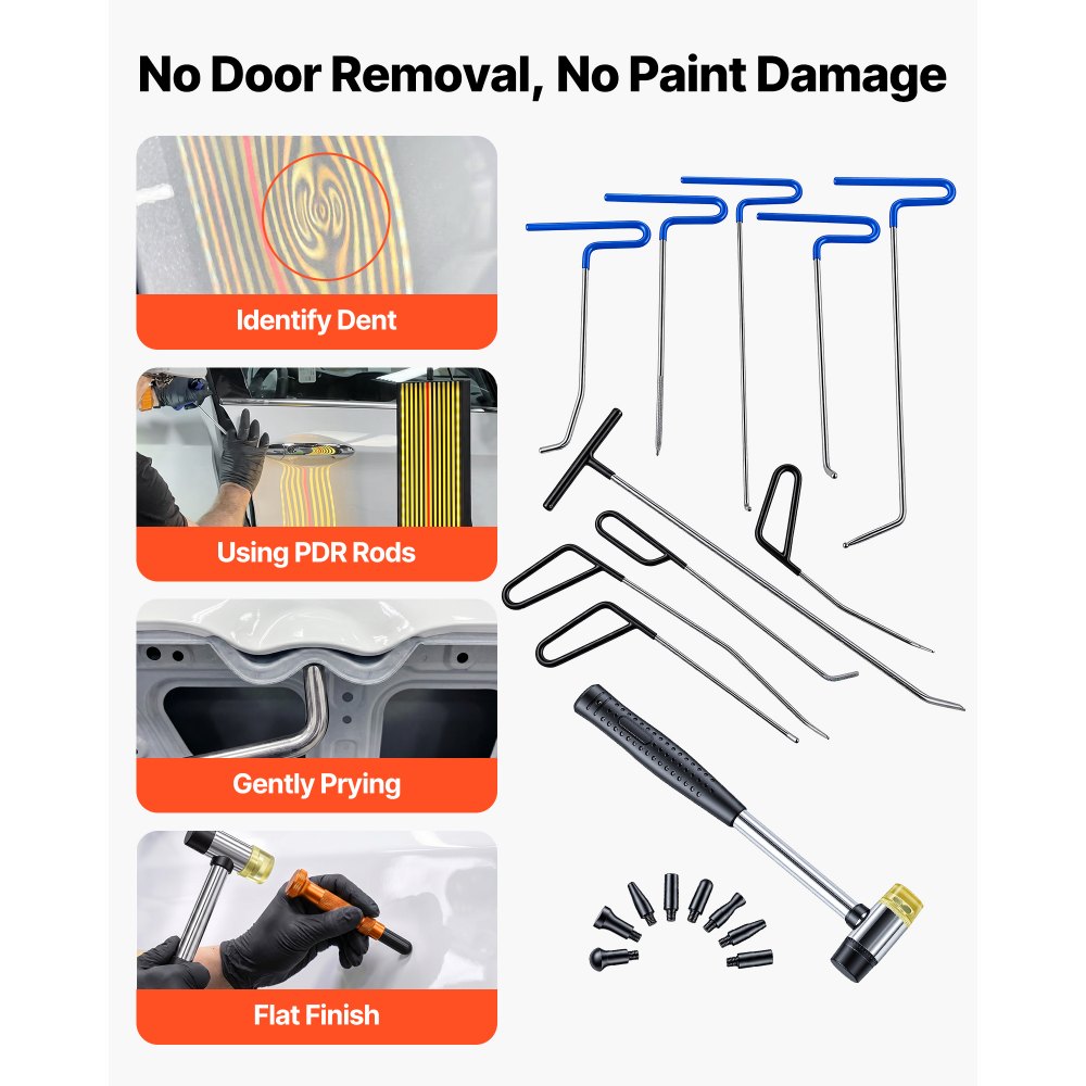 VEVOR Paintless Dent Removal Rods, 89 PCS Paintless Dent Repair Tools, Golden Lifter Puller Car Dent Repair Kit, Glue Puller Tabs Dent Puller Kit for Auto Dent Removal, Minor Dents, Door Dings