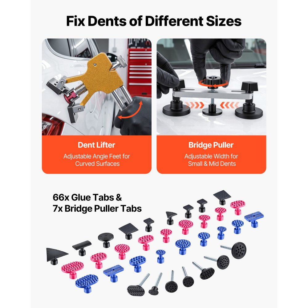 VEVOR Paintless Dent Removal Rods, 89 PCS Paintless Dent Repair Tools, Golden Lifter Puller Car Dent Repair Kit, Glue Puller Tabs Dent Puller Kit for Auto Dent Removal, Minor Dents, Door Dings