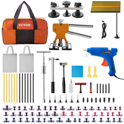 VEVOR Dent Removal Tool, 89 Pcs Paintless Dent Repair Tools, Led Baffle Board Car Dent Repair Kit, Glue Puller Tabs Dent Puller Kit for Auto Dent Removal, Minor Dents, Door Dings And Hail Damage