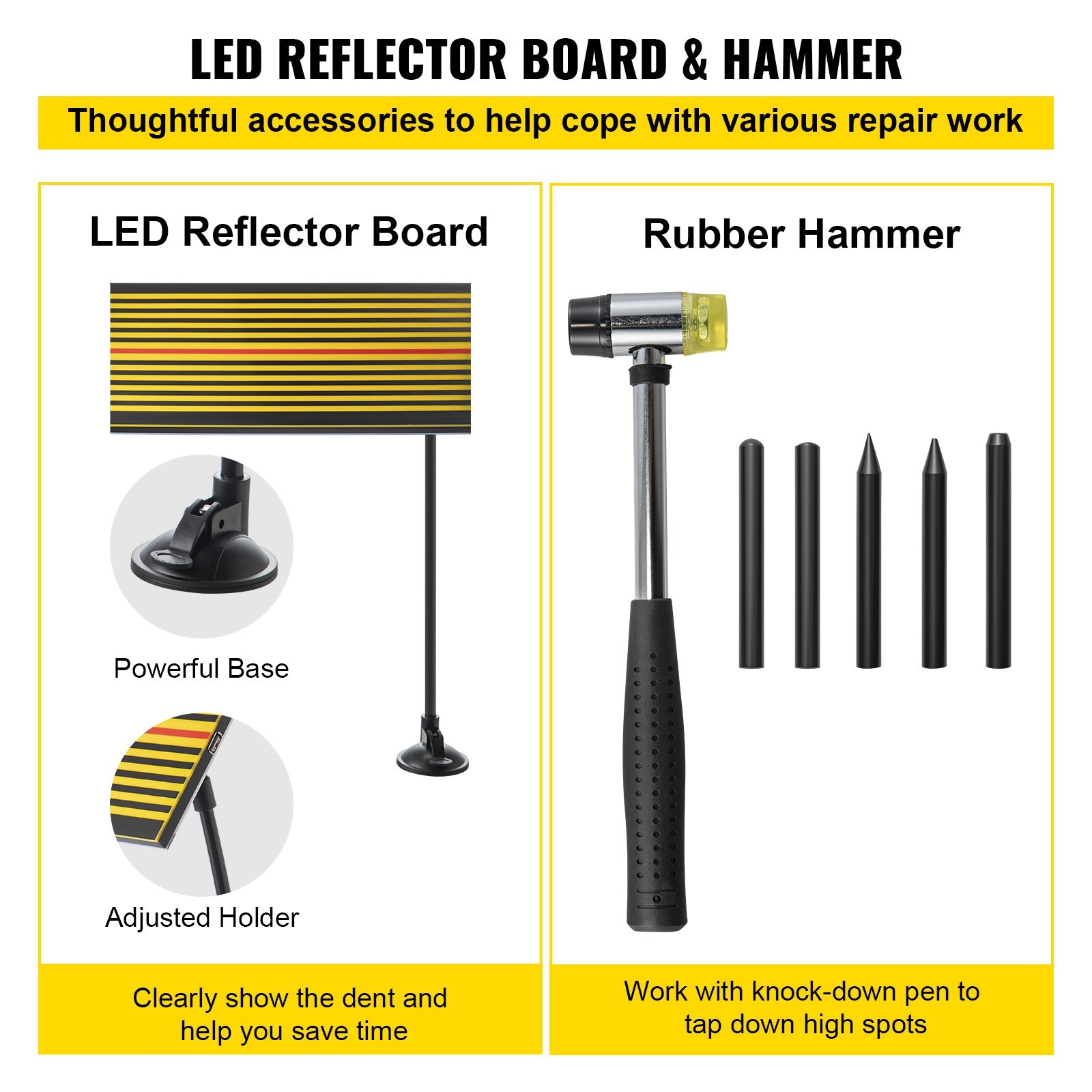 VEVOR Dent Removal Tool, 98 Pcs Paintless Dent Repair Tools, Led Baffle Board Car Dent Repair Kit, Glue Puller Tabs Dent Puller Kit for Auto Dent Removal, Minor Dents, Door Dings and Hail Damage