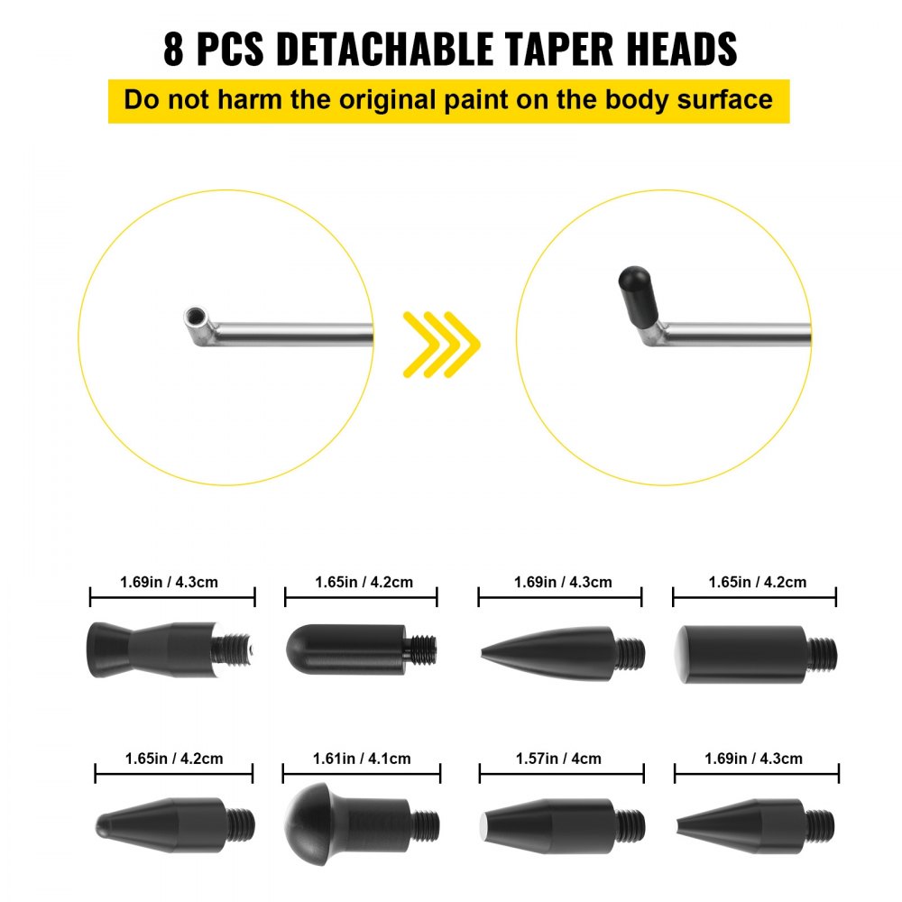 VEVOR Rods Dent Removal Kit, 13 Pcs Paintless Dent Repair Tool, 5 Pcs Stainless Steel Dent Rods, 8 Pcs Tapper Heads, Professional Hail Dent Removal Tool for Minor Dents, Door Dings and Hail Damage