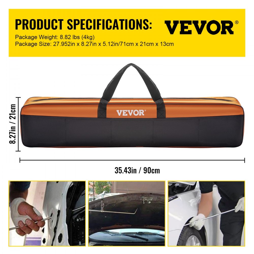 VEVOR Rods Dent Removal Kit, 13 Pcs Paintless Dent Repair Tool, 5 Pcs Stainless Steel Dent Rods, 8 Pcs Tapper Heads, Professional Hail Dent Removal Tool for Minor Dents, Door Dings and Hail Damage