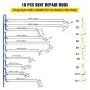 VEVOR dent removal kit includes 10 long dent repair rods for car dents.