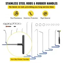 VEVOR Rods Dent Removal Kit, 20 Pcs Paintless Dent Repair Rods, Stainless Steel Dent Rods, Whale Tail Dent Repair Tools, Professional Hail Dent Removal Tool For Minor Dents, Door Dings And Hail Damage