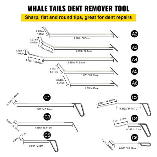 VEVOR Rods Dent Removal Kit, 21 Pcs Paintless Dent Repair Rods, Stainless Steel Dent Rods, Whale Tail Dent Repair Tools, Professional Hail Dent Removal Tool For Minor Dents, Door Dings And Hail Damage
