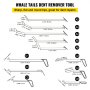 VEVOR dent removal kit featuring various whale tail dent removal tools with dimensions.