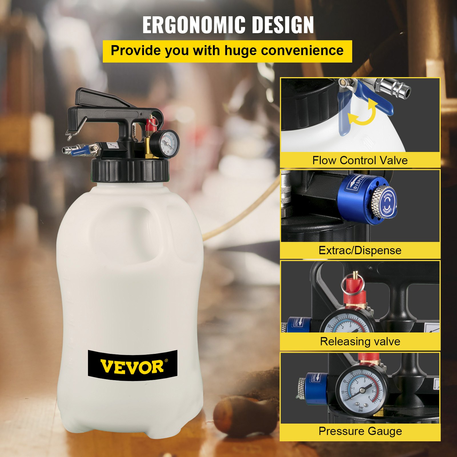 VEVOR Transmission Fluid Pump 2 Way ATF Refill System Dispenser, Oil and Liquid Extractor 10 Liter Large Capacity, Automatic Transmission Fluid Pump Tool Set with 14 Pieces ATF Filler Adapters