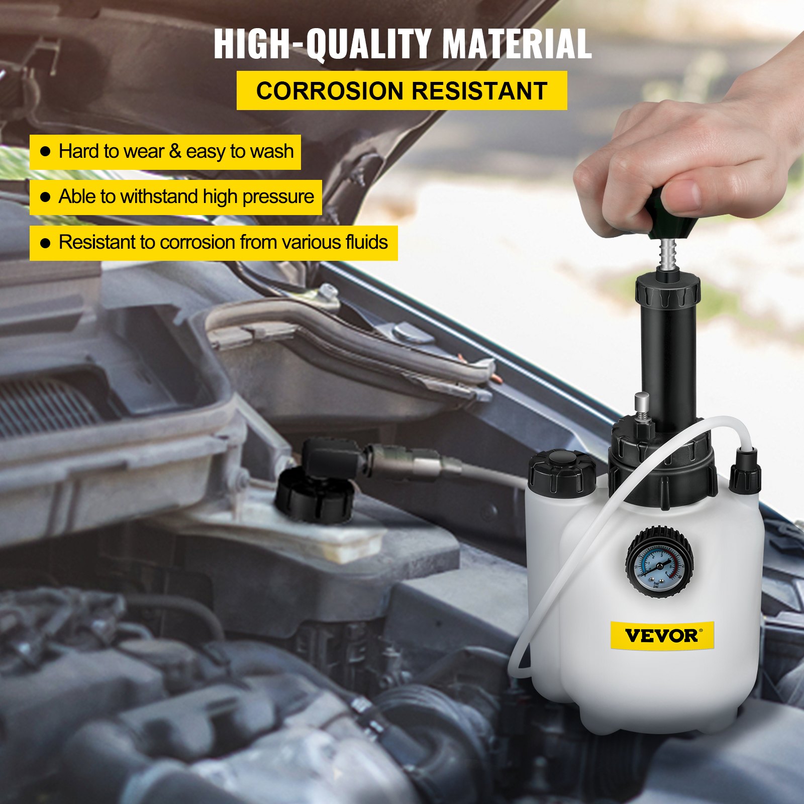 VEVOR Brake Fluid Bleeder Brake Fluid Replacement Tool 3L Large Capacity, Corrosion-resistant Brake Oil Replacement Kit for Most Cars, with Pressure Gauge, Releasing Valve, and 1L Waste Oil Bottle