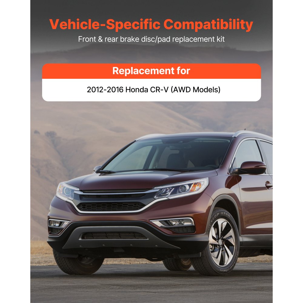 VEVOR Front & Rear Brake Kit Compatible with 2012-2016 Honda CR-V (AWD Models), Ceramic Brake Replacement Kits, 12 inch Hollow Structure Front Rotors, 12 inch Solid Structure Rear Rotors, R-31455