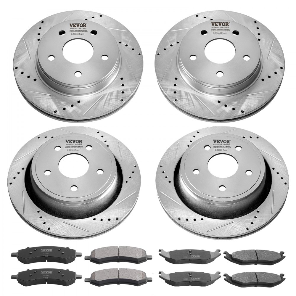 VEVOR Front and Rear Brake Kit for 06-2018 Dodge Ram 1500, 07-2009 Dodge Durango Chrysler Aspen, Drilled and Slotted Brake Rotors Ceramic Brake Pads Replacement, 13.2" Front Rotors 13.9" Rear Rotors