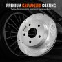 VEVOR brake rotors pads kit with premium galvanized coating against sport car wheel background.