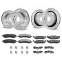 VEVOR brake rotors pads kit with drilled and slotted rotors, brake pads, clips, and hardware.