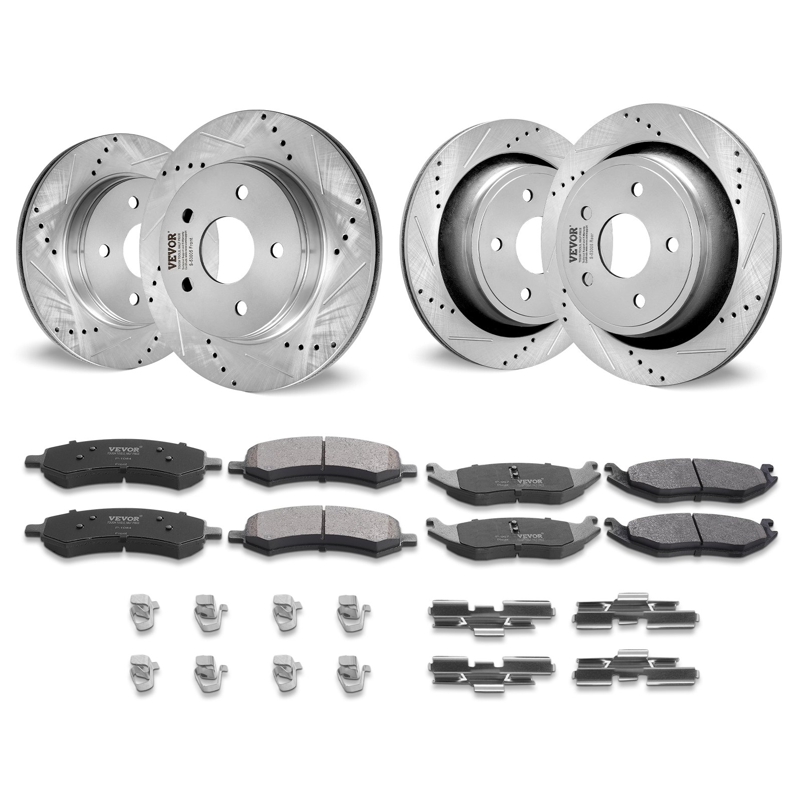 VEVOR Front and Rear Brake Kit for 06-2018 Dodge Ram 1500, 07-2009 Dodge Durango Chrysler Aspen, Drilled and Slotted Brake Rotors Ceramic Brake Pads Replacement, 13.2" Front Rotors 13.9" Rear Rotors