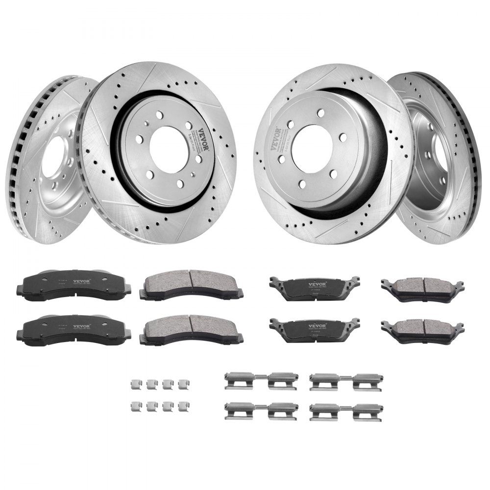 VEVOR Front and Rear Brake Kit Compatible with 2012-2020 Ford F-150(MPB Only), Drilled and Slotted Brake Rotors Ceramic Brake Pads Replacement, 13.8" Front Rotors 13.7" Rear Rotors