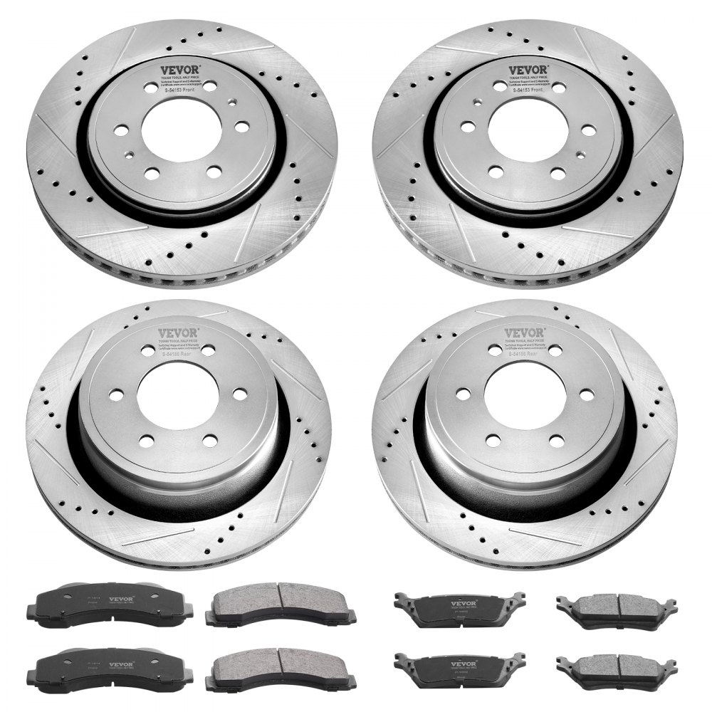 VEVOR Front and Rear Brake Kit Compatible with 2012-2020 Ford F-150(MPB Only), Drilled and Slotted Brake Rotors Ceramic Brake Pads Replacement, 13.8" Front Rotors 13.7" Rear Rotors