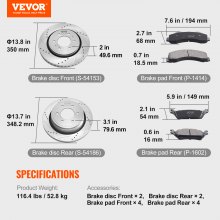 VEVOR Drilled Slotted Front&Rear Brake Rotors Pads Kit for 2012-2020 Ford F-150