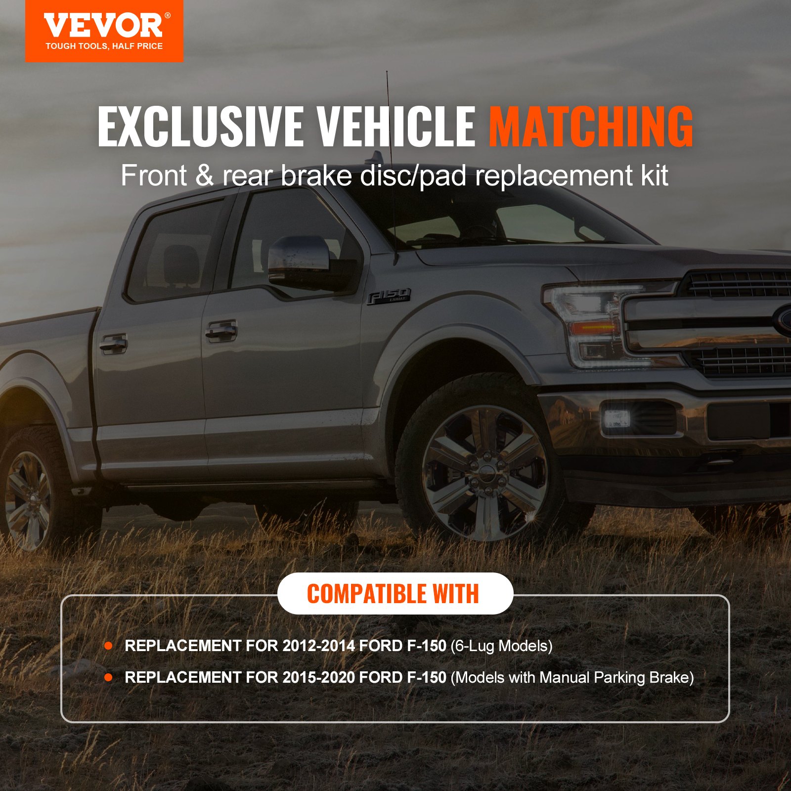 VEVOR Front and Rear Brake Kit Compatible with 2012-2020 Ford F-150(MPB Only), Drilled and Slotted Brake Rotors Ceramic Brake Pads Replacement, 13.8" Front Rotors 13.7" Rear Rotors