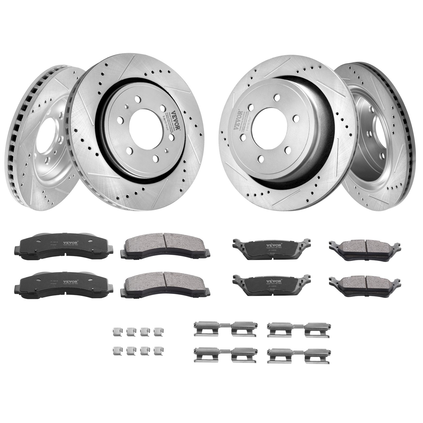 VEVOR Front and Rear Brake Kit Compatible with 2012-2020 Ford F-150(MPB Only), Drilled and Slotted Brake Rotors Ceramic Brake Pads Replacement, 13.8" Front Rotors 13.7" Rear Rotors