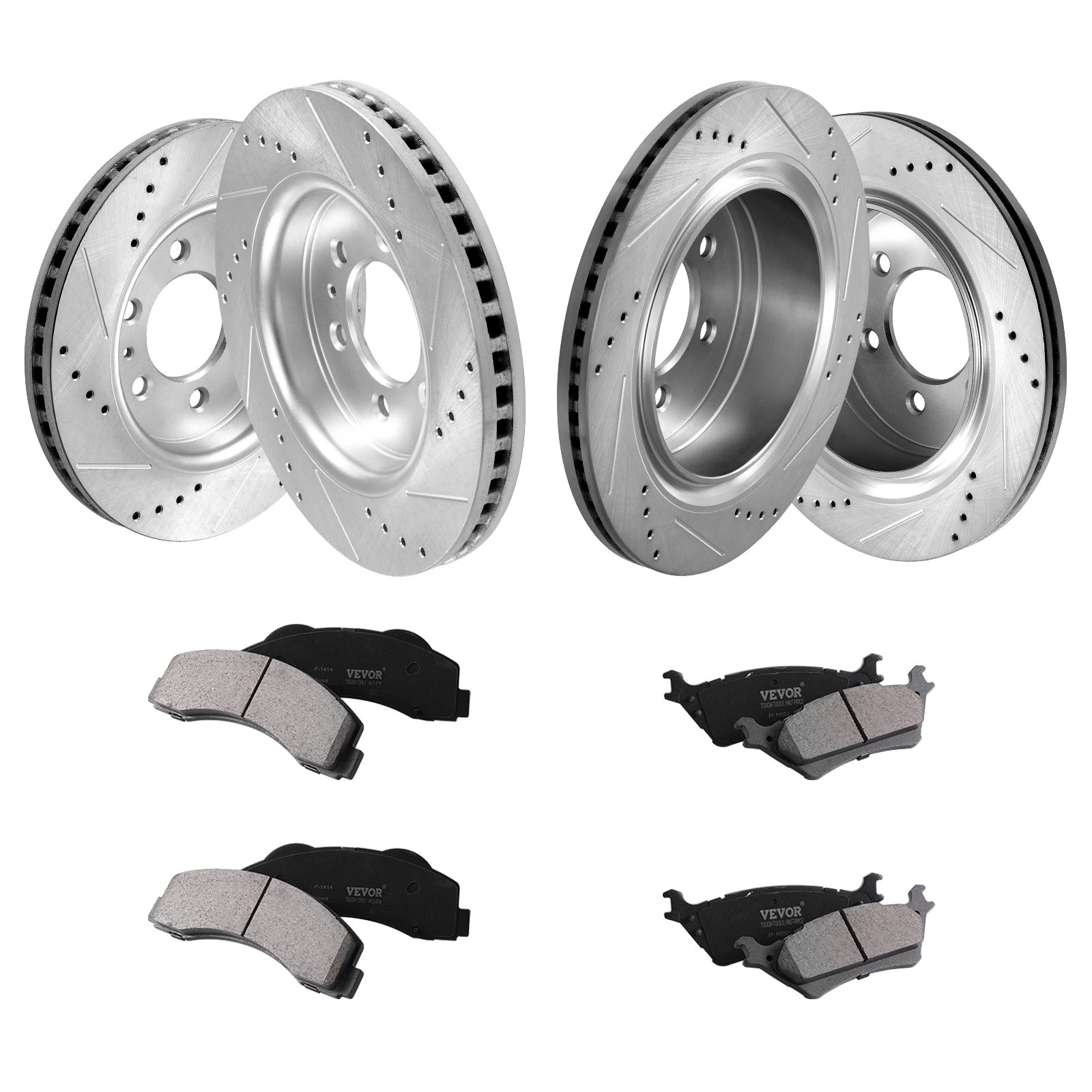 VEVOR Front and Rear Brake Kit Compatible with 2012-2020 Ford F-150(MPB Only), Drilled and Slotted Brake Rotors Ceramic Brake Pads Replacement, 13.8" Front Rotors 13.7" Rear Rotors