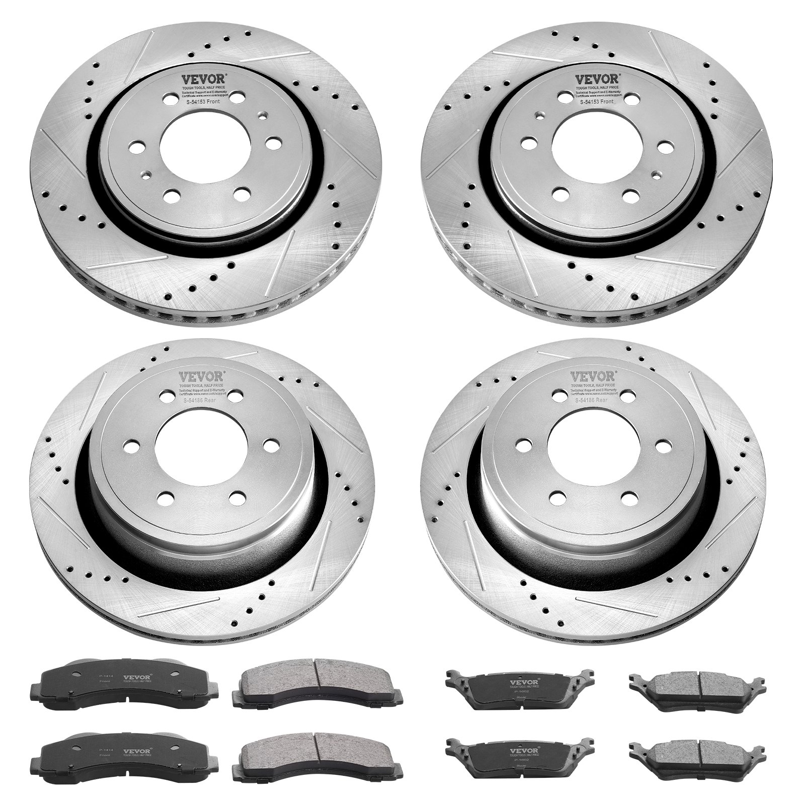 VEVOR Front and Rear Brake Kit Compatible with 2012-2020 Ford F-150(MPB Only), Drilled and Slotted Brake Rotors Ceramic Brake Pads Replacement, 13.8" Front Rotors 13.7" Rear Rotors