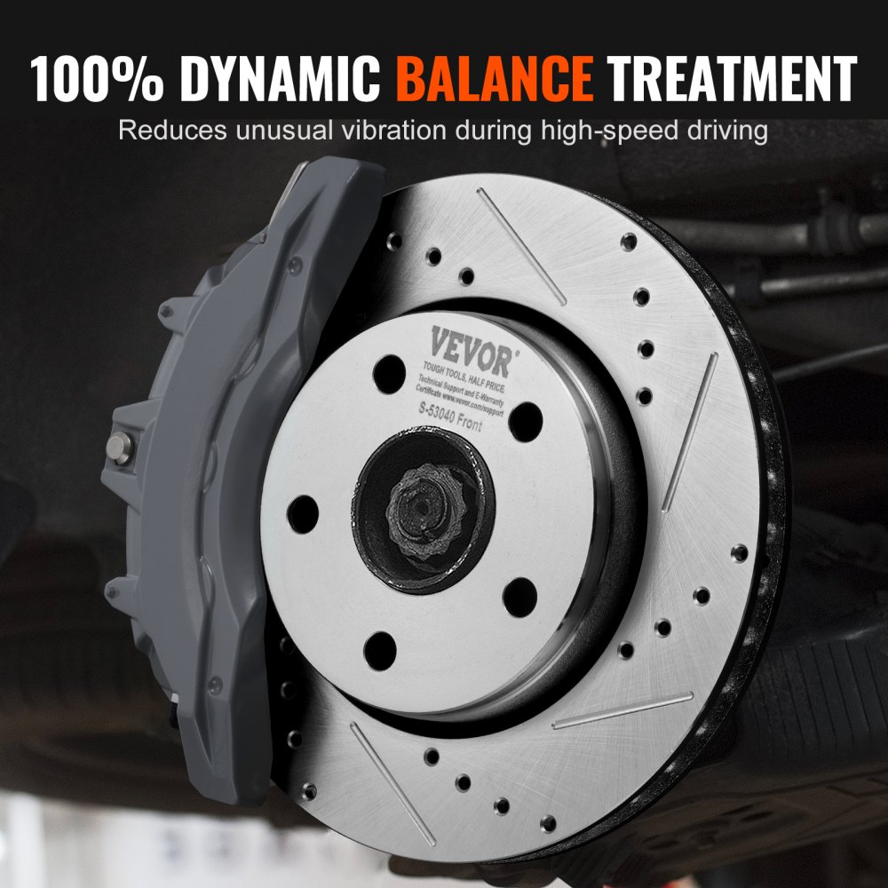 VEVOR Front and Rear Brake Kit Compatible with 2007-2017 Jeep Wrangler, Drilled and Slotted Brake Rotors Ceramic Brake Pads Replacement, 11.9" Front Rotors 12.4" Rear Rotors