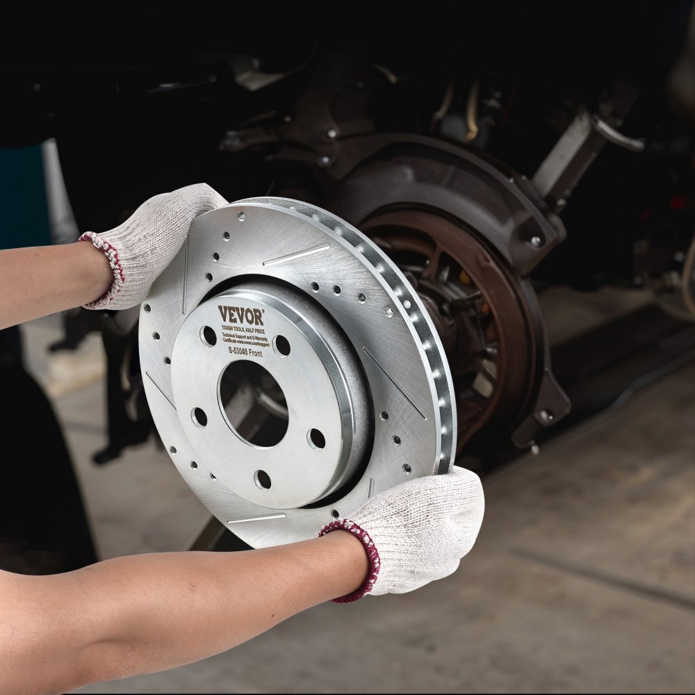 VEVOR Front and Rear Brake Kit Compatible with 2007-2017 Jeep Wrangler, Drilled and Slotted Brake Rotors Ceramic Brake Pads Replacement, 11.9" Front Rotors 12.4" Rear Rotors