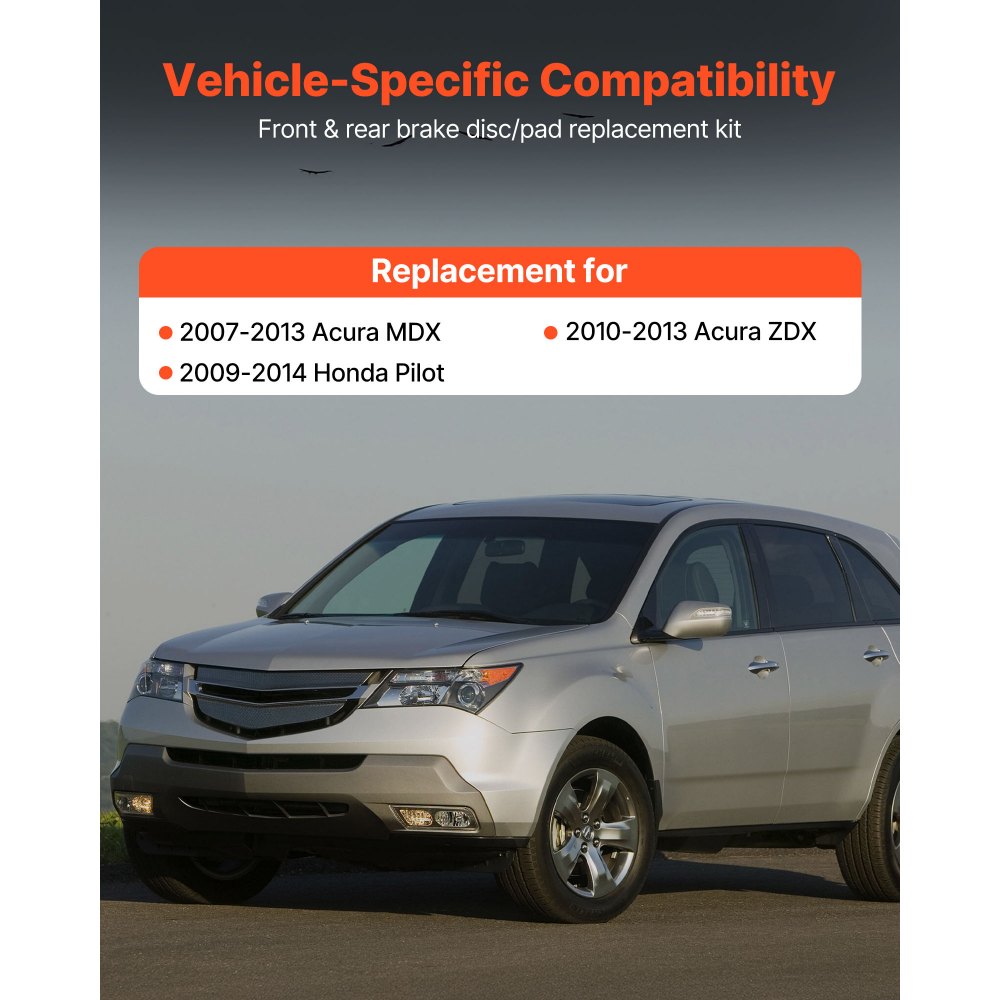 VEVOR Front and Rear Brake Kit Compatible with 2007-2013 Acura MDX, 2010-2013 Acura ZDX, 2009-2014 Honda Pilot, Drilled and Slotted Brake Rotors Ceramic Brake Pads Replacement Kit, 13 in (Front)