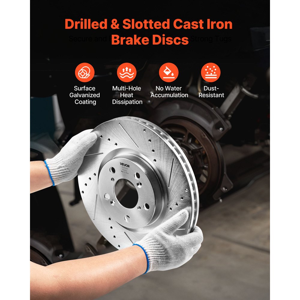 VEVOR Front and Rear Brake Kit Compatible with 2007-2013 Acura MDX, 2010-2013 Acura ZDX, 2009-2014 Honda Pilot, Drilled and Slotted Brake Rotors Ceramic Brake Pads Replacement Kit, 13 in (Front)